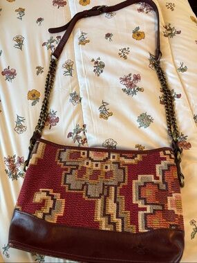 Patricia Nash Red and Brown Woven Leather-Trim Crossbody Bag